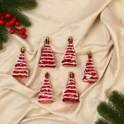Ёлочные игрушки 6 шт. Ёлочка праздничная 3.57 см, красный