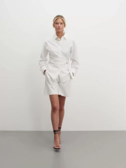 Льняная рубашка в полоску с декоративной пряжкой / Zarina  фото 2