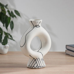 Ваза для цветов «Пикассо», длинные руки, 23×16 см, ручная роспись, керамика, чёрно-белая