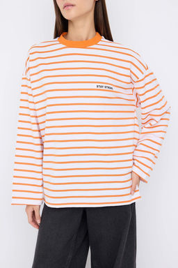 Teen Turuncu Cizgili Slogan S?rt Bask?l? Oversize/Genis Kal?p Ince Orme Sweatshirt TWOAW26SW00193 - Trendyolmilla фото 8