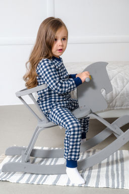 Пижама подростковая из кулирки пенье на манжетах Дрёма клетка синяя - Амадэль фото 30