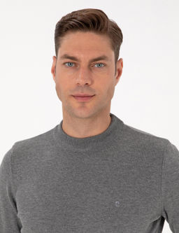 Gri Melanj Slim Fit _eyrek Yaka Basic Triko Kazak - Pierre cardin фото 2