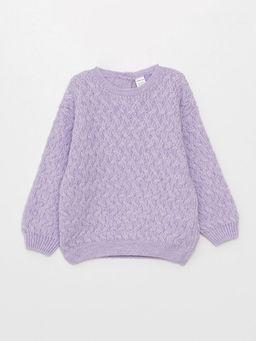 Bisiklet Yaka Kendinden Desenli K?z ?ocuk Triko Kazak