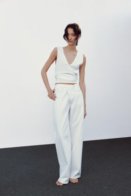 HIGH-WAIST TRF WIDE-LEG CROSSOVER WAIST JEANS - Zara фото 10