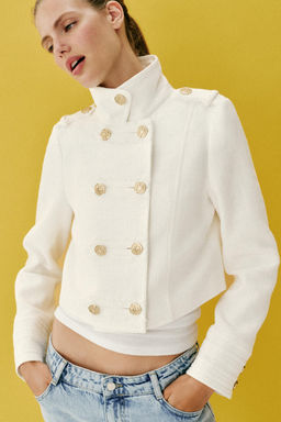 CHAQUETA CRUZADA BOT?N DORADO / Crudo - Zara фото 8