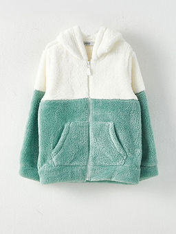 Kap??onlu Renk Bloklu Uzun Kollu K?z ?ocuk Fermuarl? Sweatshirt