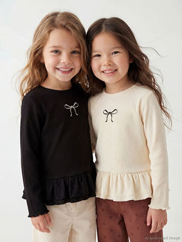 Bisiklet Yaka Fiyonk Detayl? K?z ?ocuk Ti??rt 2li