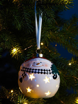 Ёлочный шар с подсветкой Снеговик, 108.68.6 см, 1 LED, от батареек LR443, керамика, свечение тёплое белое