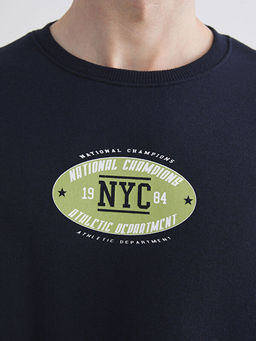 Bisiklet Yaka Bask?l? Erkek Sweatshirt