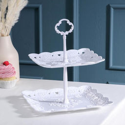 Этажерка-фруктовница квадратная «Вивьен», 2 яруса, 20×20 см, 24×24 см, цвет белый