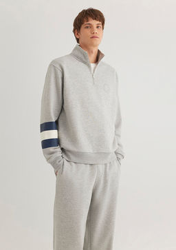 Mavi Patch Logo Yar? Fermuarl? Gri Sweatshirt