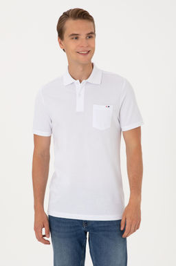 Erkek Regular Fit Polo Yaka Beyaz Cepli Ti__rt Sepette S_rpriz _ndirim