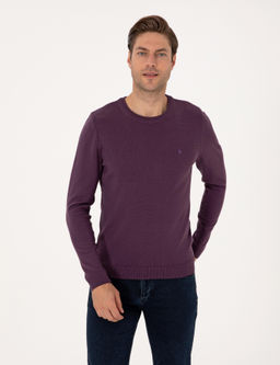 Mor Slim Fit Bisiklet Yaka Basic Triko Kazak
