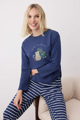 Trendyolmilla Kad?n Couple/Cift Bej %100 Pamuklu Cizgili Y?lbas? Temal? Orme Pijama Tak?m? THMAW25PT00164  фото 8