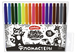 Цена за 5 шт. Фломастеры Creativiki ПРОСТО классические 18 цв. круглый корпус, стандартные, блистер