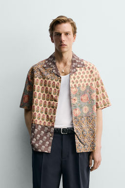 CAMISA RELAXED FIT ESTAMPADO PATCHWORK / Ocre - Zara фото 2