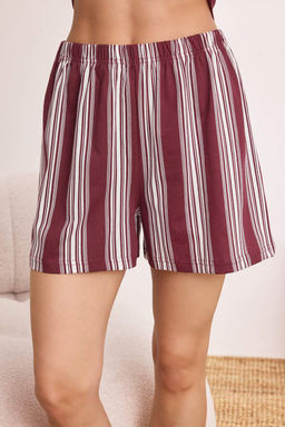 Bordo %100 Pamuklu Cizgili Orme Pijama Tak?m? THMSS26PT00167