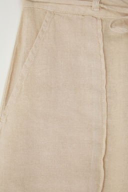 Bej %100 Keten Cep Detayl? Mini Etek TWOSS24ET00154