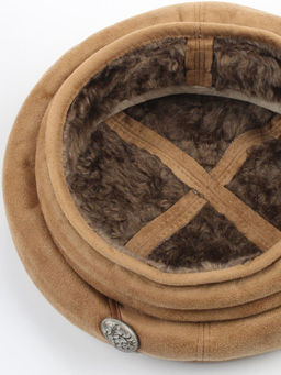 1151 BEIGE Берет зимний женский (искусственная замша, искусственный мех)