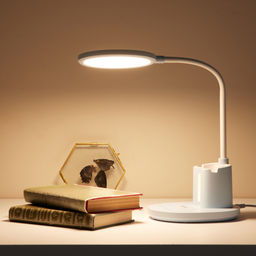 ULM-D150 15W/3000-6500K/DIM BLUE Светильник настольный светодиодный с подставкой под телефон и канцелярские принадлежности. С ночной подсветкой. Сенсорный выключатель. Диммер. Голубой. TM Uniel
