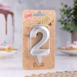 Цена за 3 шт. Свеча в торт «Грань», цифра 2, серебряный металлик, 6.5 см