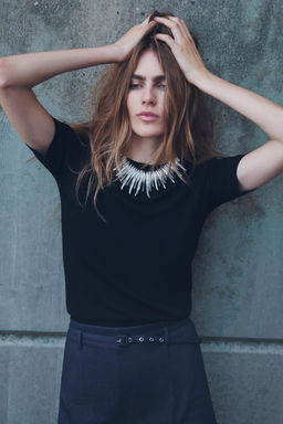 BASIC PLAIN KNIT TOP WITH SHORT SLEEVES - Zara фото 4
