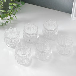 Цена за 2шт. Стеклянный подсвечник на 1 свечу Подснежник, прозрачный, 7?7?7 см