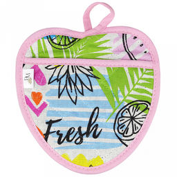 Прихватка с запахом 20х20см "ФрешФут б/з", форма "Клубника", рогожка 171г/м2, хлопок 100%, наполнитель - ватин 280г/м2, на пластмассовом подвесе, "Домашняя мода" (Россия)
