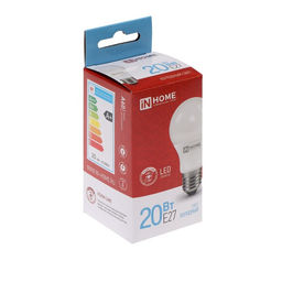 Цена за 2 шт. Лампа светодиодная IN HOME LED-A60-VC, Е27, 20 Вт, 230 В, 6500К, 1900 Лм