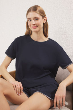 Trendyolmilla Bej Karyoka Dikis Detayl? Waffle Kumas Sortlu Orme Pijama Tak?m? THMSS25PT00157  фото 7