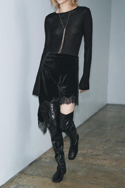 ZW COLLECTION ASYMMETRIC VELVET LACE SKIRT - Zara фото 2