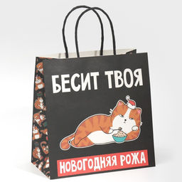 Пакет подарочный новогодний «Рожа», 22 х 22 х 11 см