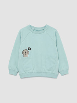 Bisiklet Yaka Bask?l? Erkek Bebek Sweatshirt