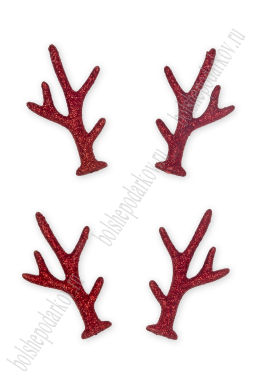 Рожки декоративные с глиттером 6,7*4,2 см (10 пар) SF-7344, красный