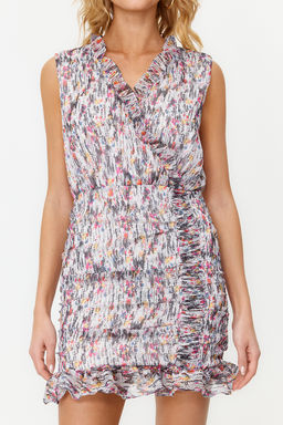 Cok Renkli Etegi Volanl? Kumas Ozellikli Sifon Mini Dokuma Elbise TWOSS24EL00050 - Trendyolmilla фото 6