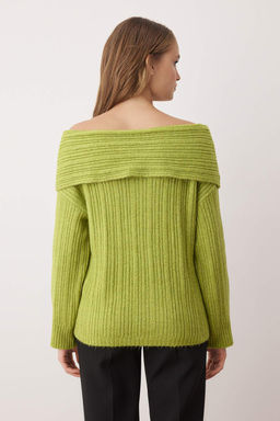Yag Yesil Yumusak Dokulu Carmen Yaka Triko Kazak TWOAW25KZ00076