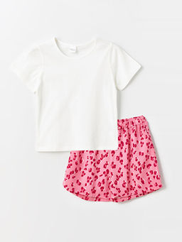 Bisiklet Yaka Bask?l? K?sa Kollu K?z ?ocuk Ti??rt ve ?ort