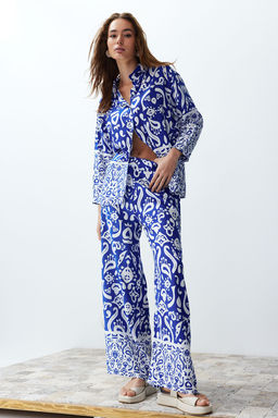 Mavi Zebra Desenli Dokuma Gomlek-Pantolon Tak?m TWOSS24AU00082