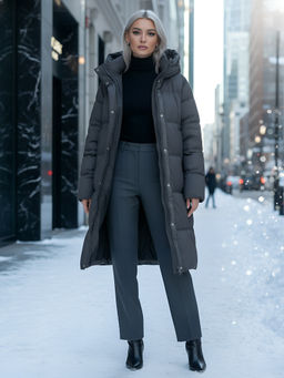 Пальто зимнее утепленное с капюшоном женское темно-коричневого цвета 7618TK - Visdeer фото 22