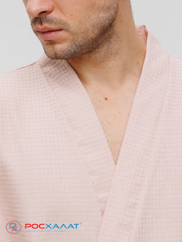 Мужской вафельный халат с планкой бежевый В-03 (31)