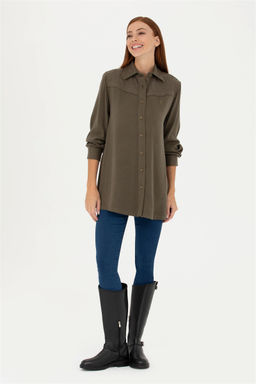 Женская рубашка цвета хаки с длинным рукавом - U.s. polo assn фото 11