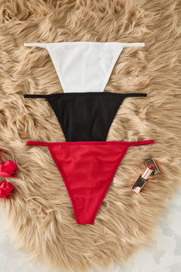 TRENDYOLMILLA Siyah-Beyaz-K?rm?z? 3lu Paket Kurdele/Fiyonk Detayl? Fitilli String Orme Kulot THMSS25KU00005  фото 2
