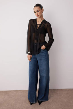 Siyah Sifon Transparan Baglama Detayl? Dokuma Bluz TWOAW26BZ00118 - Trendyolmilla фото 2
