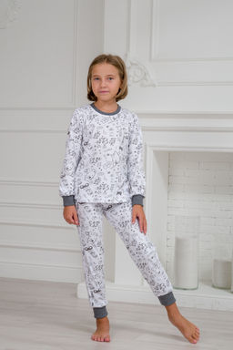 Пижама детская из интерлока Потешка котик темно серый