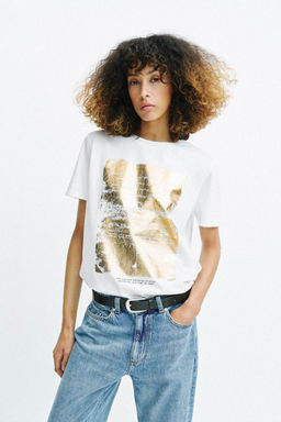CAMISETA METALIZADA MANGA CORTA / Blanco
