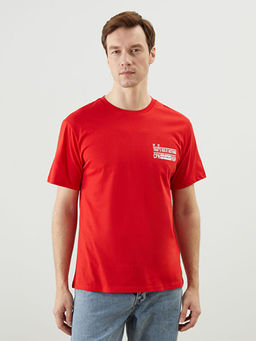 Bisiklet Yaka K?sa Kollu Bask?l? Penye Erkek Ti??rt