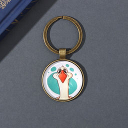Брелок для ключей на кольце Круг. Гусь, стекло, металл, d=3 см