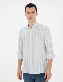 Рубашка Pierre Cardin Regular Fit светло-голубая с льном