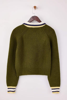 Haki Yumusak Dokulu Renk Bloklu Triko Kazak TWOAW26KZ00285 - Trendyolmilla фото 2