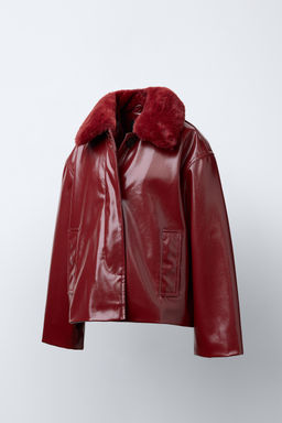 PATENT FAUX FUR COLLAR JACKET
